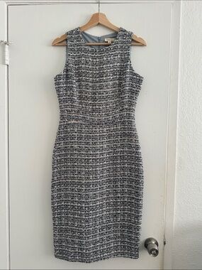 Just Me Sleeveless Tweed Sheath Dress in Blue-Gray
